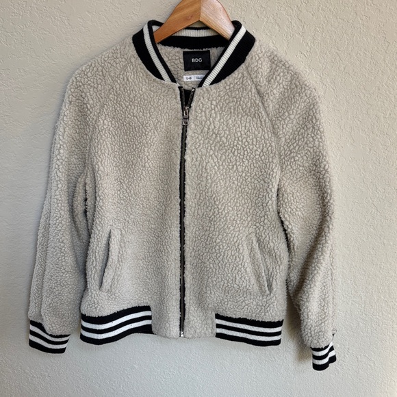 BDG Jackets & Blazers - Urban Outfitter BDG Cream Sherpa Jacket with Striped Trim
